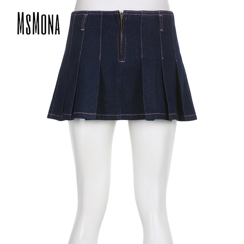 MsMona Chân Váy Mini Lưng Thấp Màu Trơn Cài Khóa Kim Loại Thời Trang 2023 Quyến Rũ Cho Nữ