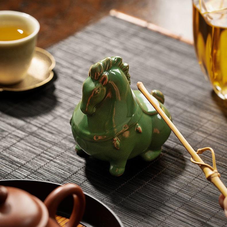 Bộ Ấm Chén Trà Bằng Gốm Sứ Hình Ngựa Xanh Lá Sáng Tạo Có Thể Giữ Thú Cưng Trang Trí Văn Phòng