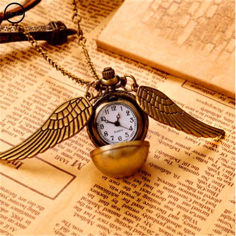 Vòng cổ Mặt Đồng Hồ Bỏ Túi Hình Cánh Thiên Thần Phong Cách Harry Potter