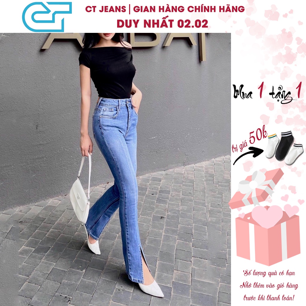 Quần jean ống loe cạp cao gấu xẻ giữa thời thượng CP05, CT JEANS