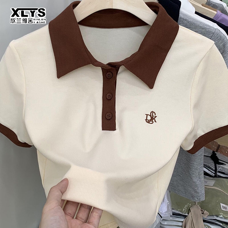 Áo lửng XINLANYASHE tay ngắn dáng rộng thời trang Hàn Quốc 2023 cho nữ