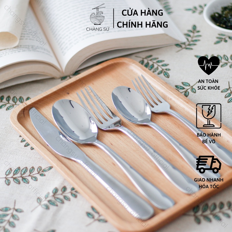 Bộ 5 dao muỗng nĩa inox Dílo màu bạc phong cách Hàn Quốc - Thìa ăn cơm inox, dĩa ăn hoa quả, dao cắt thịt bò bít tết