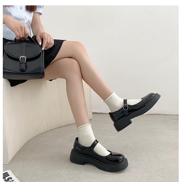 Giày nữ đế cao 3p phong cách hàn quốc, giày búp bê lolita dây cài chất liệu mềm mại