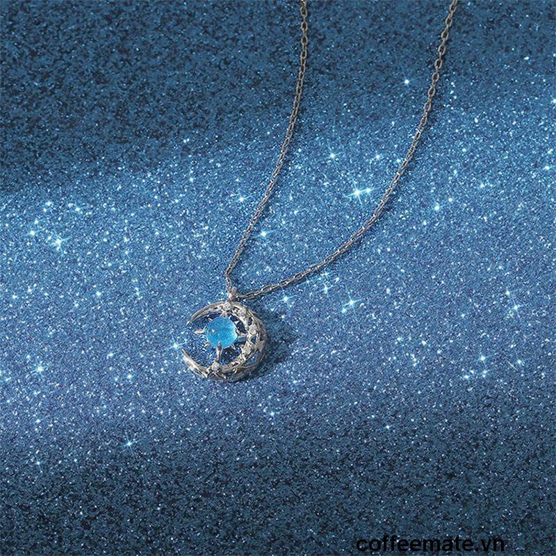 【coffeemate】⚡Vòng cổ Mặt Trăng Và Ngôi Sao Màu Xanh Dương Đơn Giản Phong Cách Hàn Quốc Cho Nữ