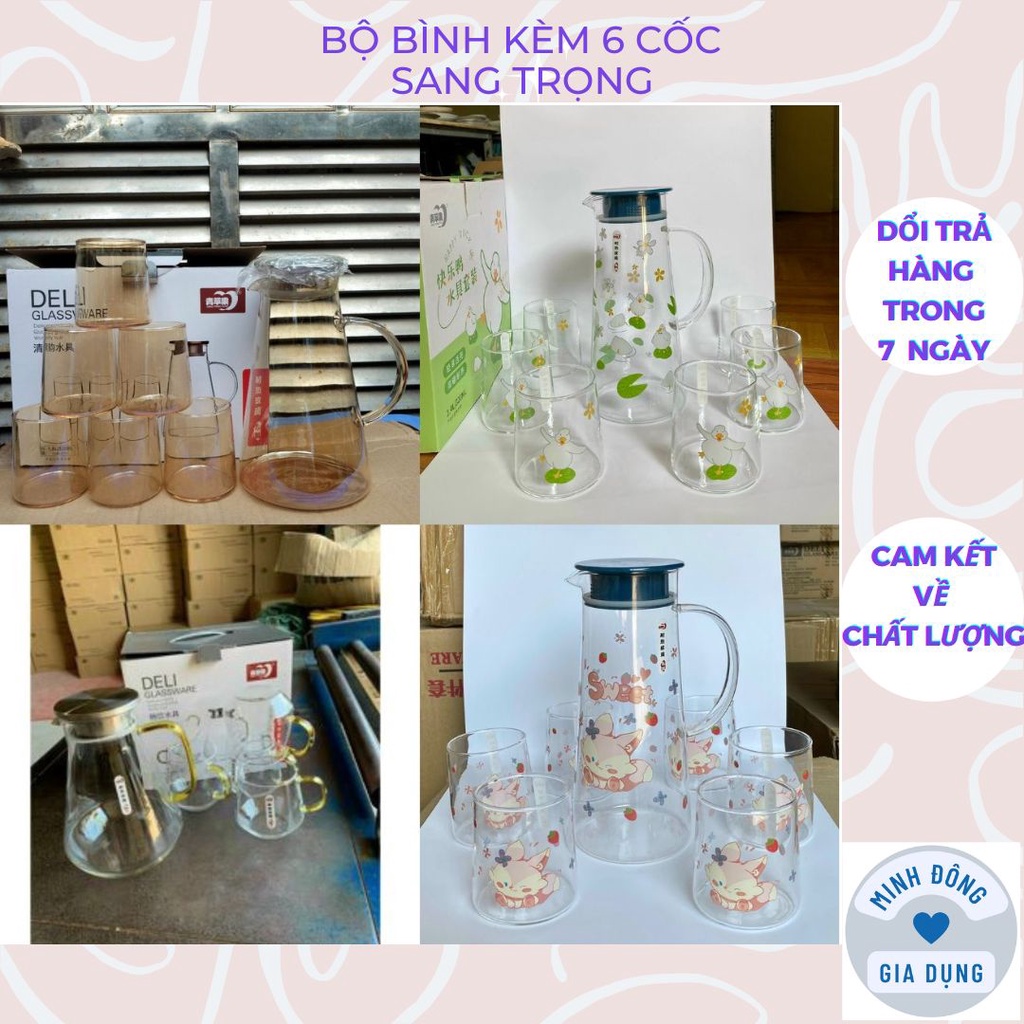 Bộ bình kèm 6 cốc thủy tinh sang trọng hiện đại có hộp đựng làm quà tặng và nhiều mẫu đẹp