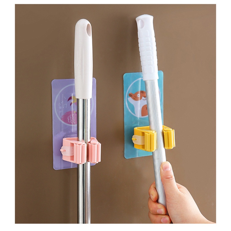 Miếng Dính Treo Chổi Hoạt Hình Decor - Móc Treo Kẹp Giữ Chổi Cọ Dán Tường, Treo Cây Lau Nhà