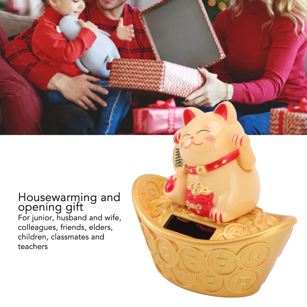 Mèo Thần Tài Vẫy Tay Năng Lượng Mặt Trời May Mắn Chiêu Tài Trang Trí Nhà cửa / Xe Hơi
