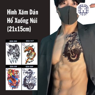 [Loại Ngắn Ngày] Hình Xăm Dán Hổ Chúa Tể Sơn Lâm Chụp Ảnh, Đóng Phim, Dễ Dàng Tẩy Xóa - Dùng 2-5 Ngày (21x15 cm)