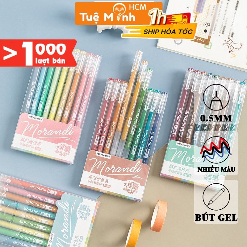 Set 9 bút gel Morandi nét 0.5mm nhiều màu, bút viết nét mượt cho học sinh, văn phòng