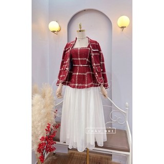 Set dạ kẻ cv voan