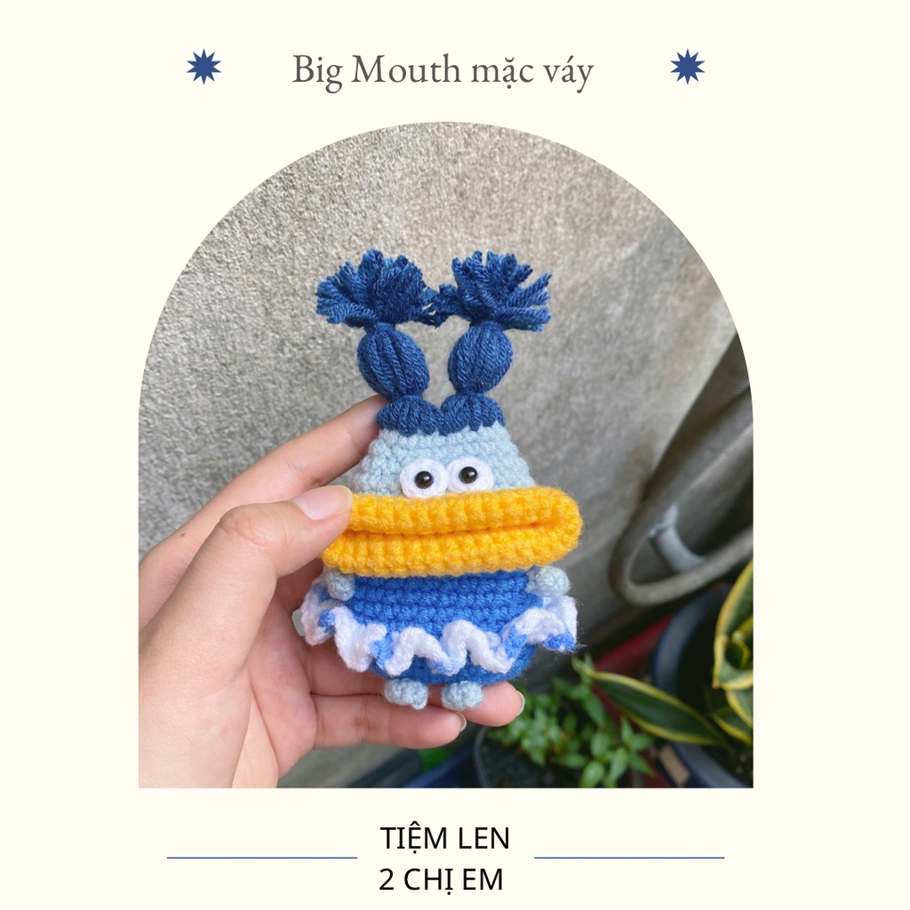 Case Airpod 1/2/3/pro bằng len - Vỏ bảo vệ tai nghe Airpod 1/2/3/pro hình Big Mouth mặc váy