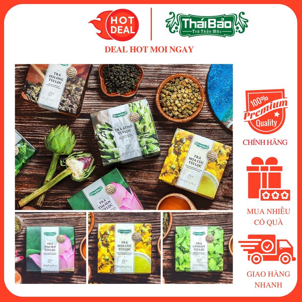Trà THÁI BẢO Tim Sen/Hoa Cúc/Cỏ Ngọt/Trà Xanh/Râu Bắp Túi Lọc Hộp 120G Chính Hãng
