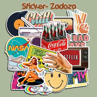 Sticker retro trang trí mũ bảo hiểm, đàn, guitar, ukulele, điện thoại laptop