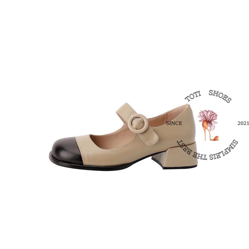 GIÀY THỜI TRANG TOTIIE STORE - SỤC NỮ BÍT MŨI TRÒN BÓNG - GIÀY CAO GÓT QUAI NGANG KHÓA VUÔNG G2212520