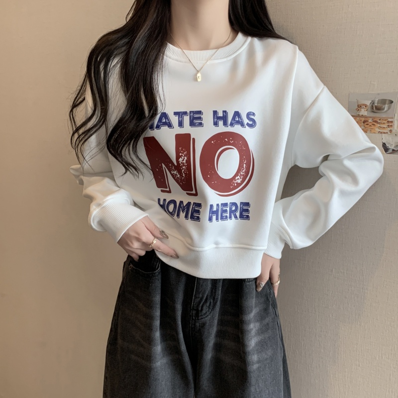 Áo Nỉ Nữ Dài Tay Cổ Tròn In Chữ Thời Trang Hàn