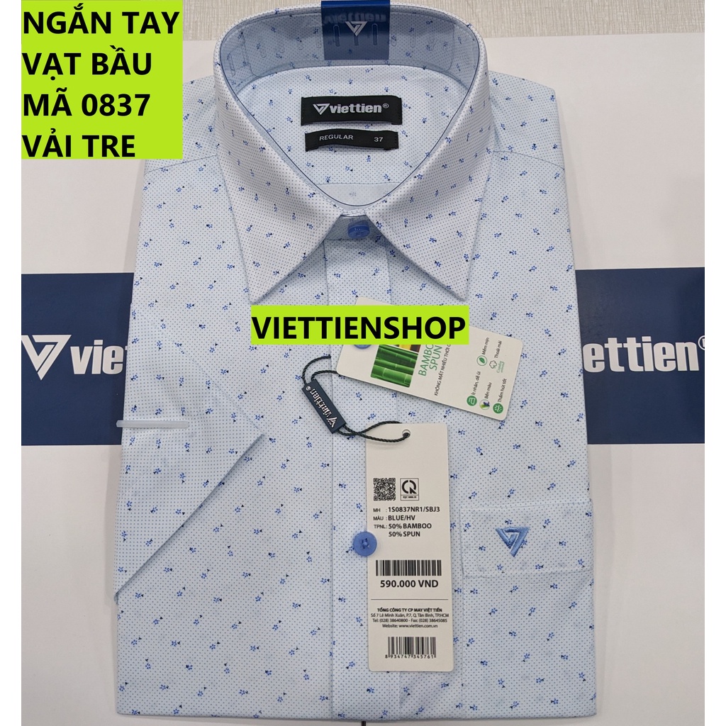 (0837 HVS) ÁO SƠ MI VIỆT TIẾN NGẮN TAY VẢI TRE HOA VẮN