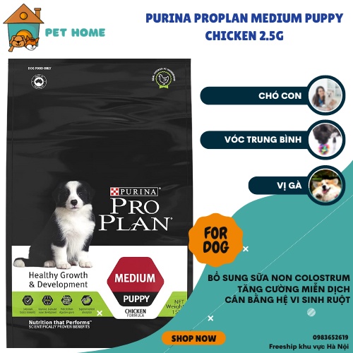 Thức ăn Purina Pro Plan cho chó con bổ sung sữa non Colostrum vóc trung bình (Medium Puppy) Gói 2,5kg