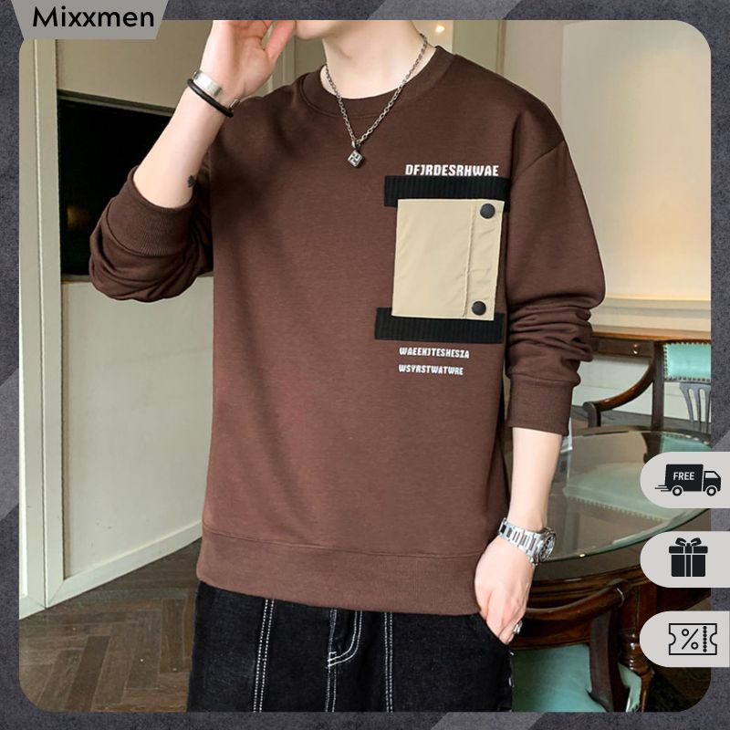 Áo Sweater Nỉ Nam Form Rộng Cổ Tròn Bo Gấu Phối Họa Tiết Túi Ngực Thời Trang Mixxmen TOP NAM 240V2