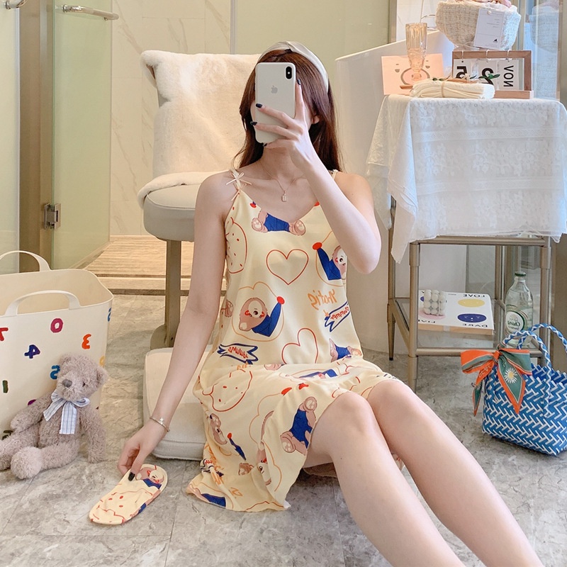 Đầm Ngủ Hai Dây Có Mút Đệm Ngực Thời Trang Mùa Hè Cho Nữ