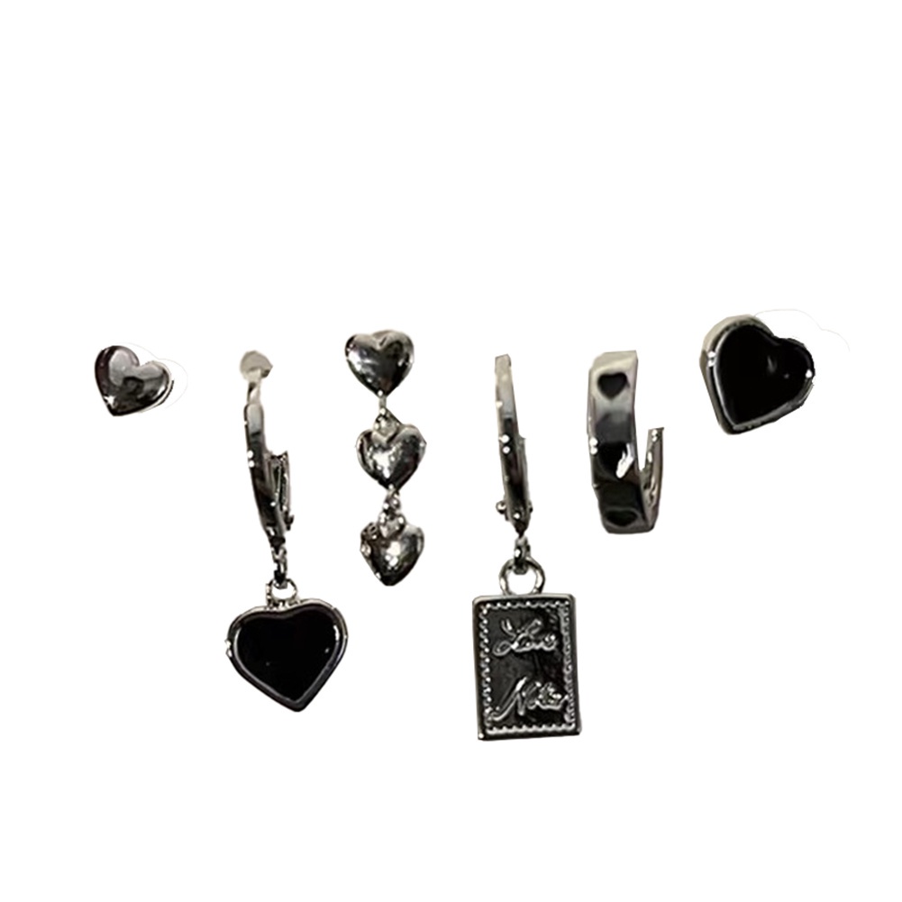 Bông Tai Hình Trái Tim Đính Đá Đen Thời Trang Cho Nữ