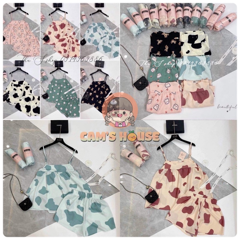 Set đồ ngủ hai dây dễ thương CARY, bộ ngủ 2 dây chất kate mát mẻ mùa hè