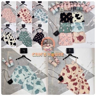Set đồ ngủ hai dây dễ thương CARY, bộ ngủ 2 dây chất kate mát mẻ mùa hè
