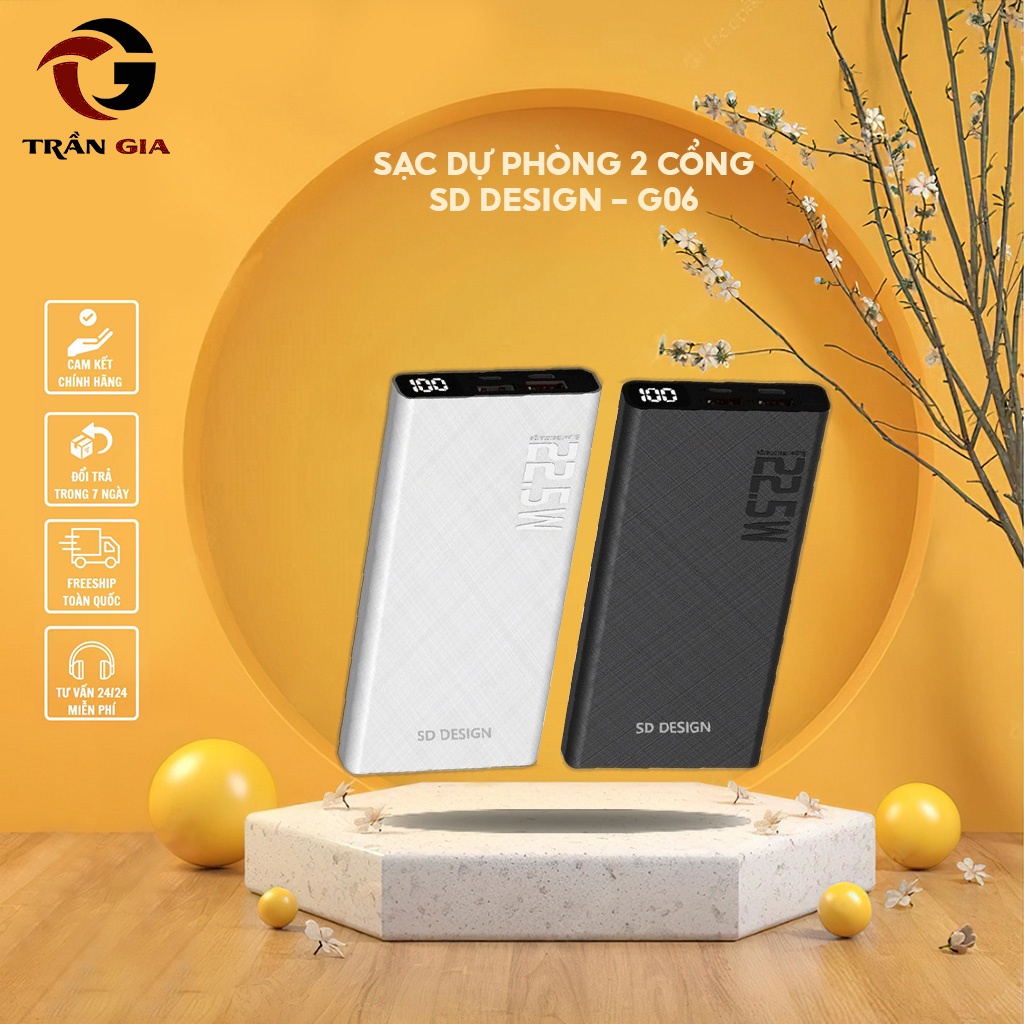 Sạc Dự Phòng 2 Cổng USB SD - G06 dung lượng 10000 mAh 2 đầu ra USB chính hãng bảo hành 12 tháng