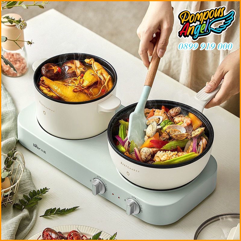 Bếp điện đôi kèm nồi chảo đa năng BEAR DRG-E12J1  mẫu mới 2023 bảo hành 12 tháng