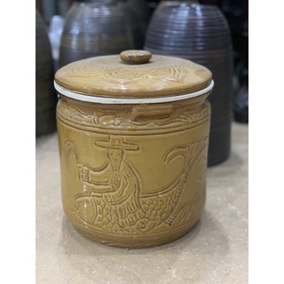 Vại sành muối dưa màu vàng Bát Tràng