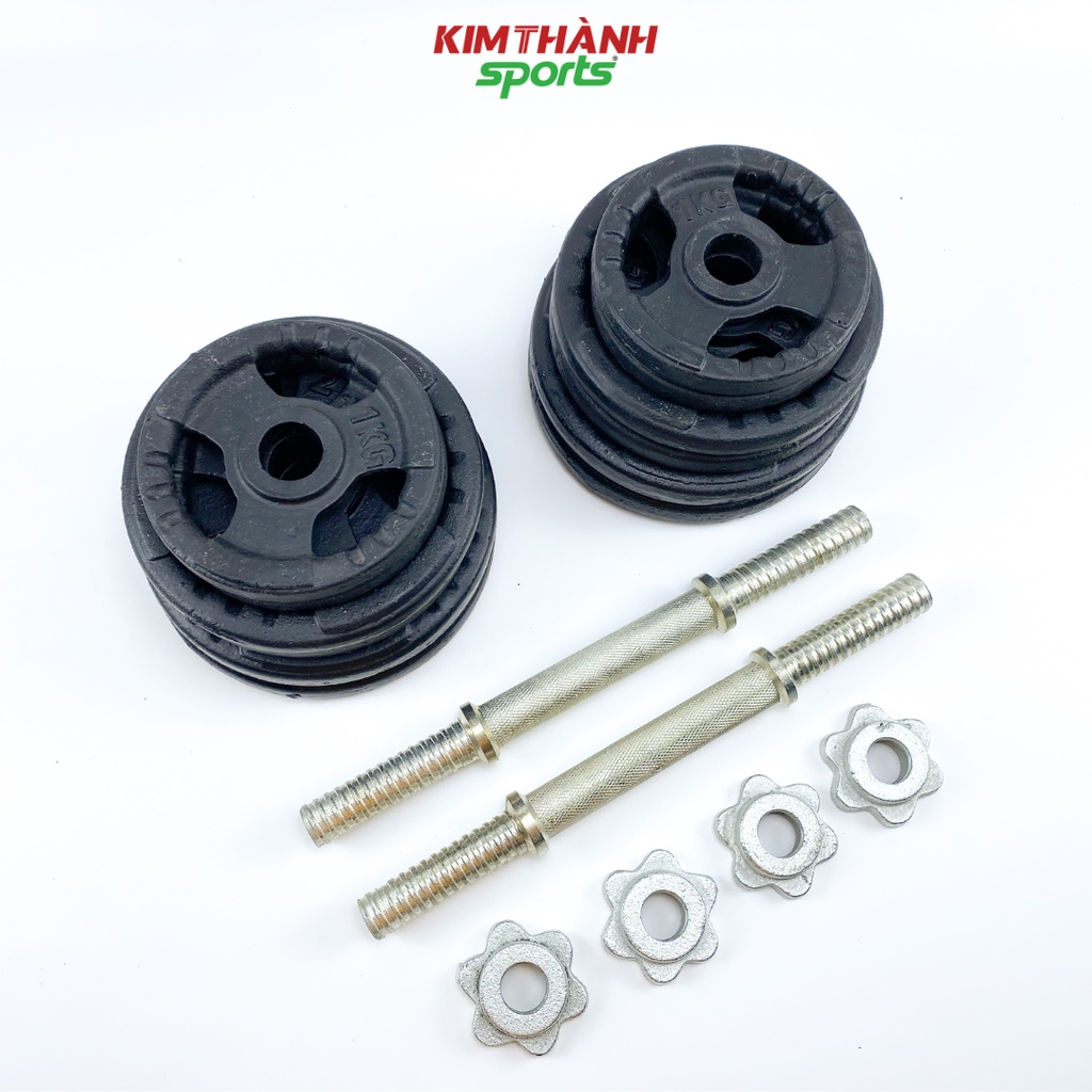 Bộ tạ tay điều chỉnh 20kg tháo lắp linh hoạt đòn tạ mạ kẽm loại 1 bánh tạ gang sơn cao cấp - KIMTHANH SPORT