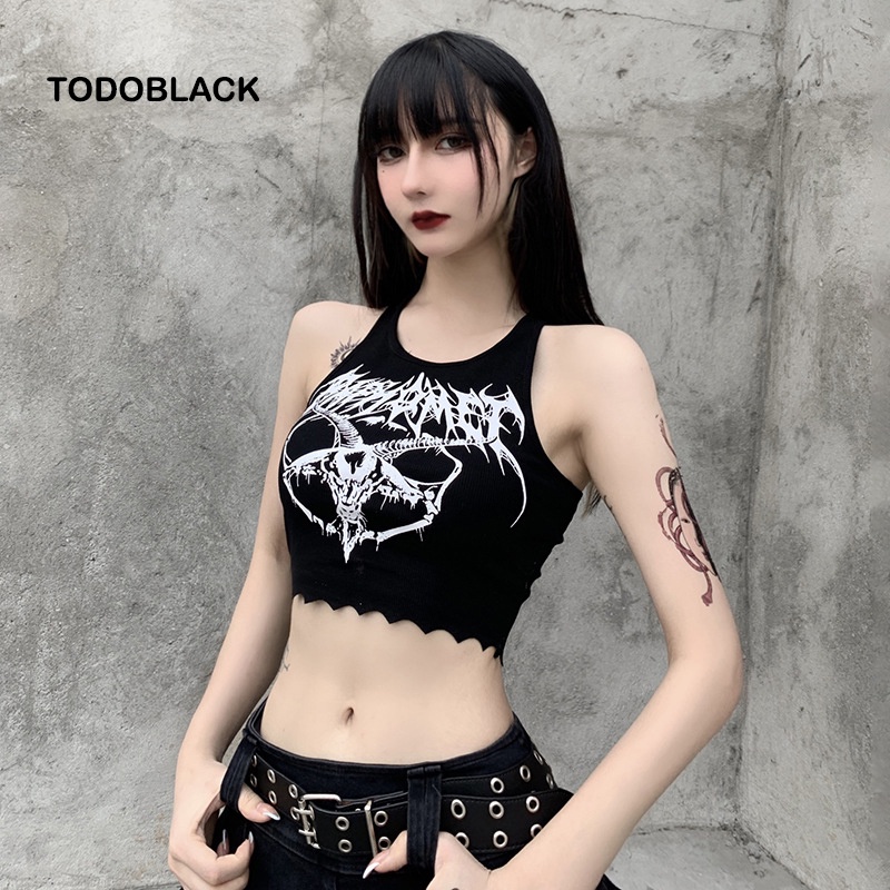 Áo thun croptop TODOBLACK không tay phong cách punk cá tính thời trang cho nữ