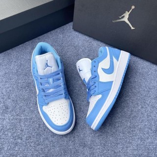 Giày thể thao Jd phối Xanh Dương Trắng thấp cổ Giày Sneaker Jordan 1 Xanh dương Bản Trung *
