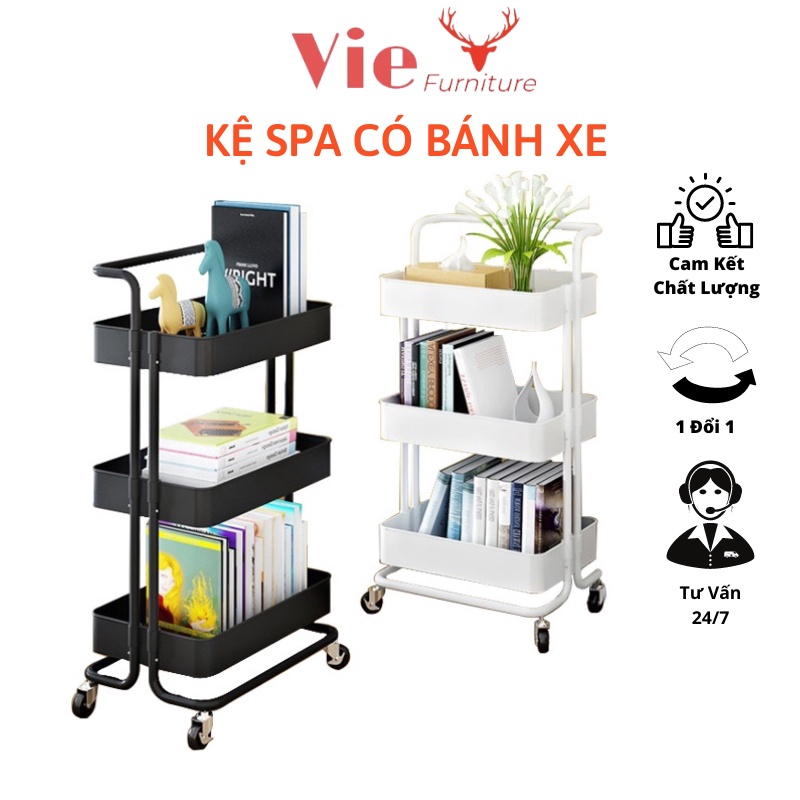 Kệ Sắt Đa Năng VIE FURNITURE Xe Đẩy Spa 3 Tầng Gấp Gọn Có Bánh Xe Khay Nhựa ABS Có Tay Cầm Tiện Lợi