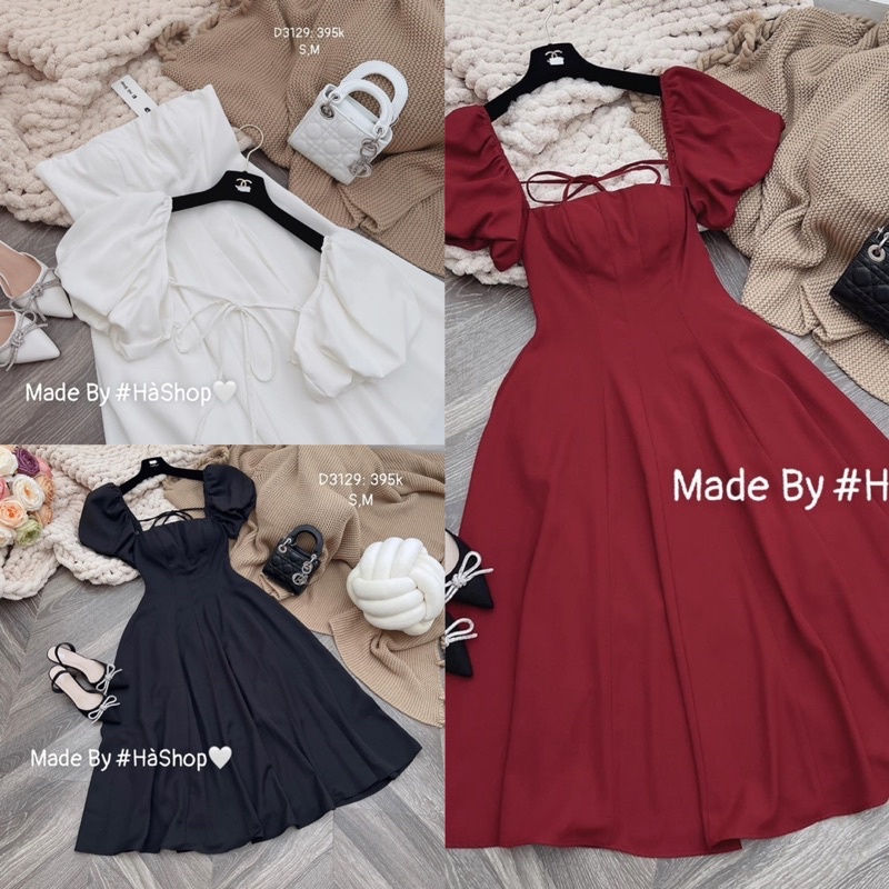 Sét đầm cúp ngực tay phồng tháo rời tiểu thư đầm dự tiệc midi bigsize Kim Ngân từ 50 kg đến 100 kg M/L/XL/XXL Đầm đỏ