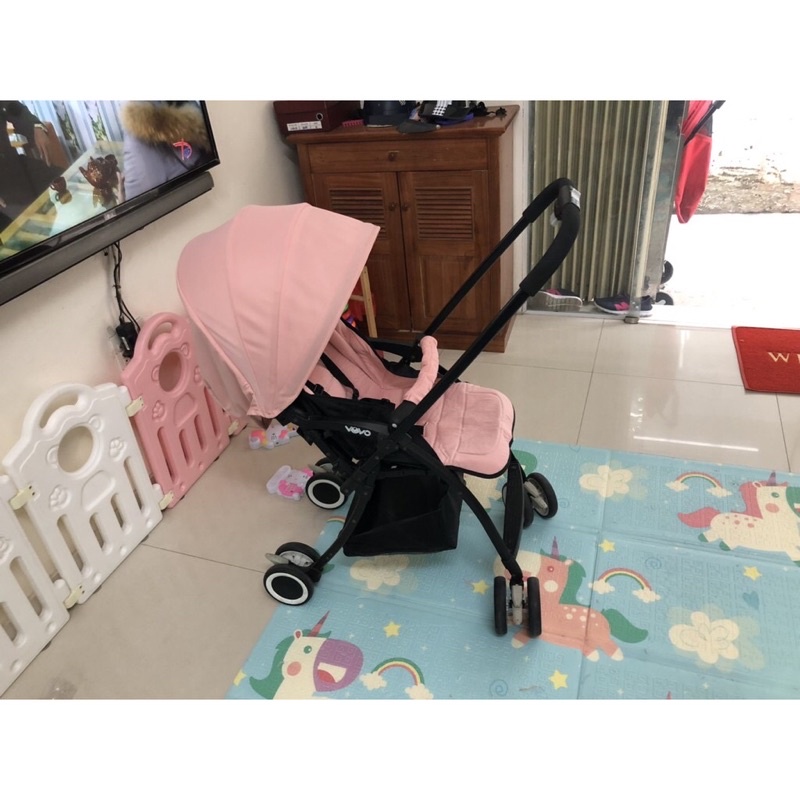 Thanh lý Xe đẩy cao cấp VoVo 2 chiều 3 tư thế màu Hồng new 90%