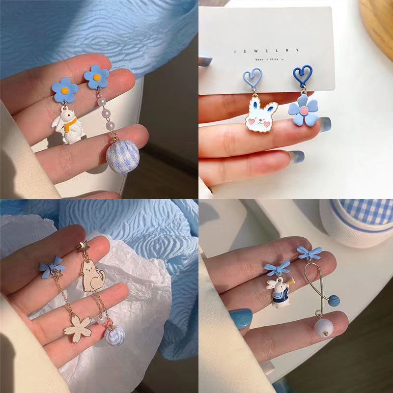 Đôi Khuyên Tai Hình Hoa Và Thỏ Thời Trang Hàn Quốc Dành Cho Nữ