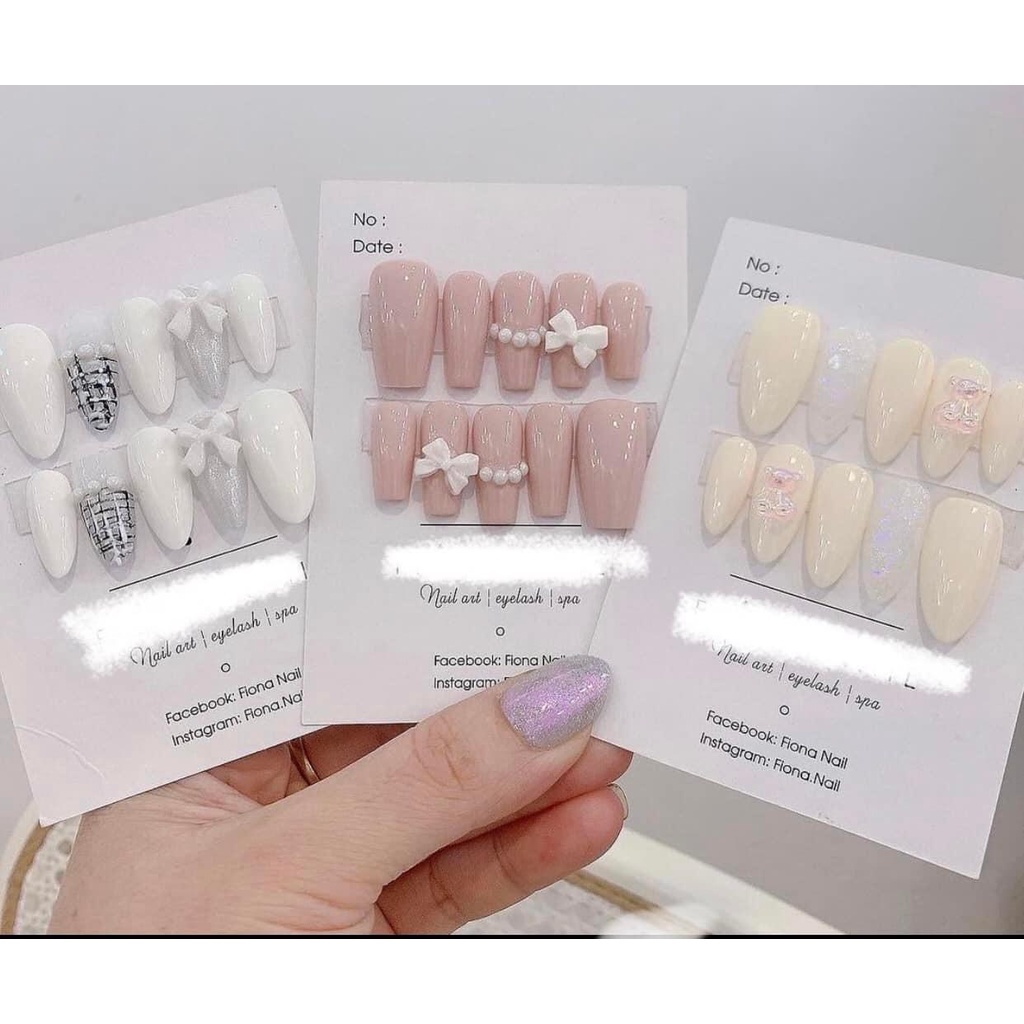Mẫu móng tay giả tông màu nhẹ nhàng, sang chảnh, tiểu thư - set 10 móng tặng kèm KEO + DŨA