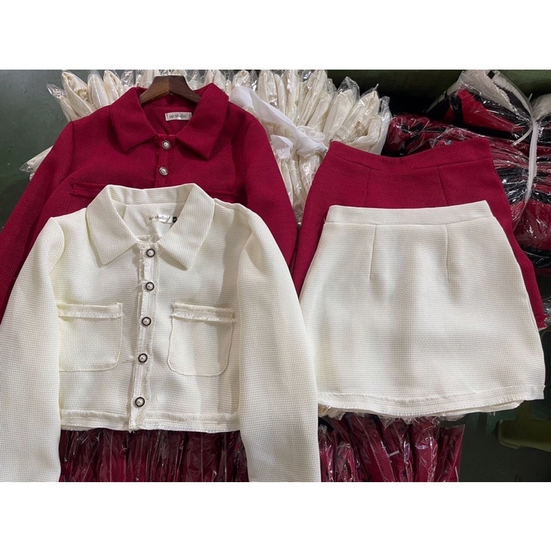 SET ÁO KHOÁC DẠ TWEED CÚC NGỌC KÈM CHÂN VÁY CHỮ A SAKDTC