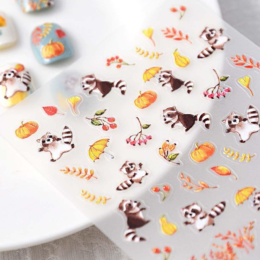 LOMBARD Miếng Dán Trang Trí Móng Tay Họa Tiết Gấu Mèo Hoạt Hình Dễ Thương