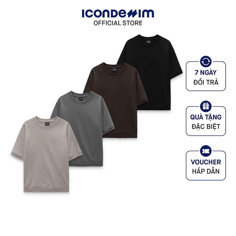 Áo Thun Nam Trơn Cổ Tròn Cotton Tay Ngắn Raglan ICONDENIM Oversize Form Co Giãn Thoáng Mát Trẻ Trung ATID0148