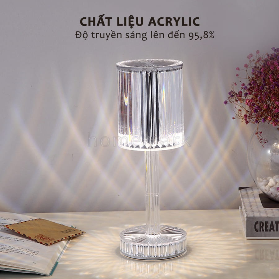 Đèn Ngủ Kim Cương Để Bàn, Đèn Pha Lê Hiệu Ứng 3D Cảm Biến Tích Điện Phong Cách Châu Âu