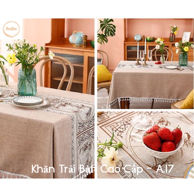 K1_Khăn trải bàn Cao Cấp có tua hình vuông/chữ nhật chất liệu cotton 100% Phong cách Bắc Âu