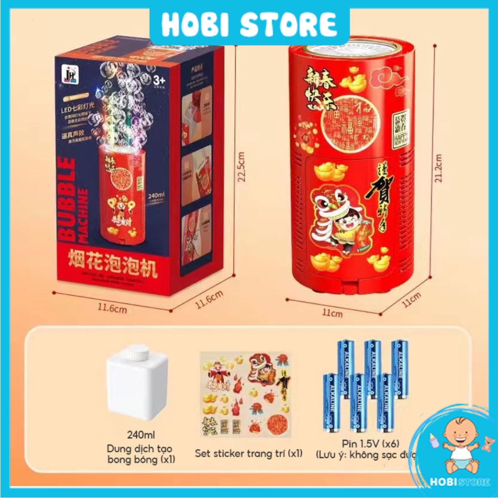 [Tặng pin] Máy thổi bong bóng xà phòng tự động có đèn led, loa bắn bong bóng pháo hoa đồ chơi trang trí cho bé ngày Tết