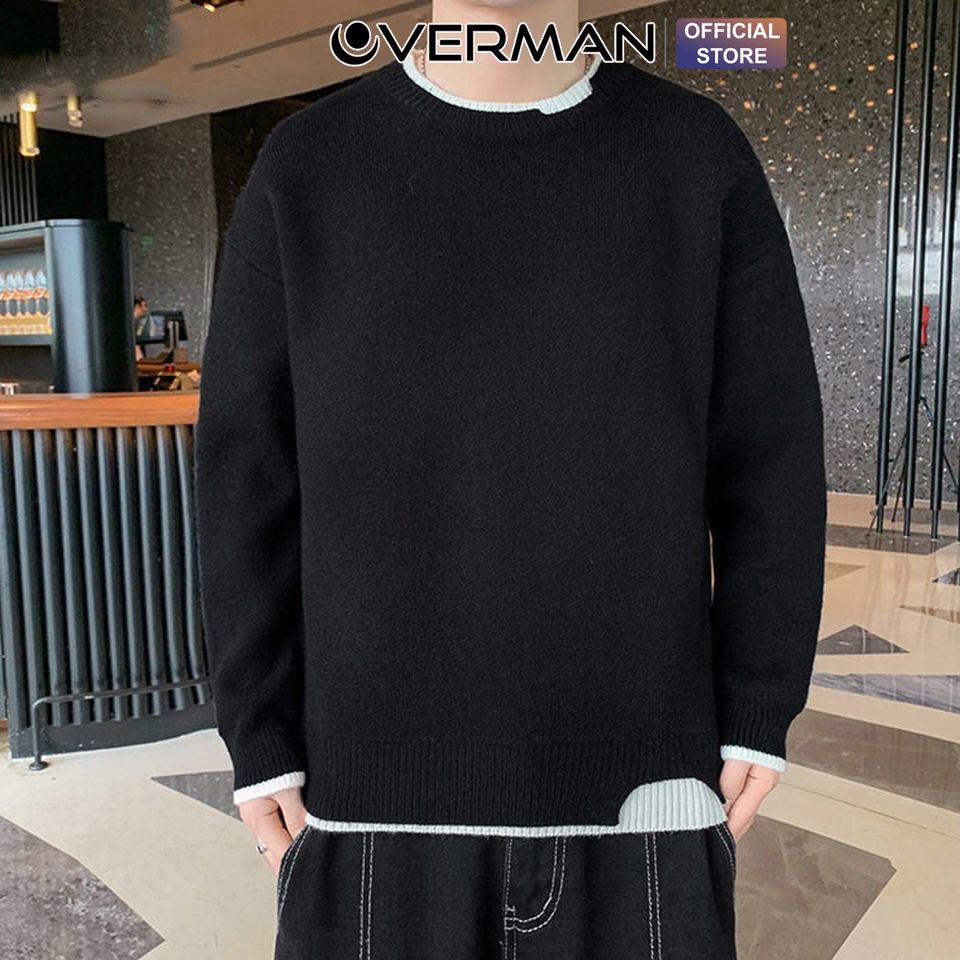 Áo len nam Sweater unisex form rộng vá cổ kiểu dáng trẻ trung phong cách Hàn Quốc xu hướng AL03 - OVERMAN