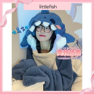 [littlefish] Bộ Đồ Ngủ Một Mảnh Bằng Lông Cừu San Hô Dày Dặn Hình Cá Mập Vui Nhộn Siêu Dễ Thương Cho Cặp Đôi Mặc