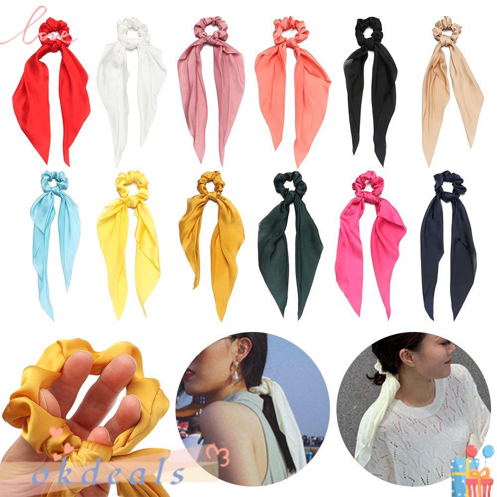 Dây Buộc Tóc Ruy Băng Dài Màu Trơn Thắt Nơ Xinh Xắn