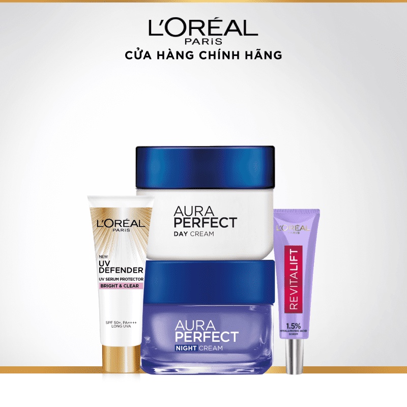 Bộ kem dưỡng sáng da & kem chống nắng & Serum siêu cấp ẩm L'Oreal Paris