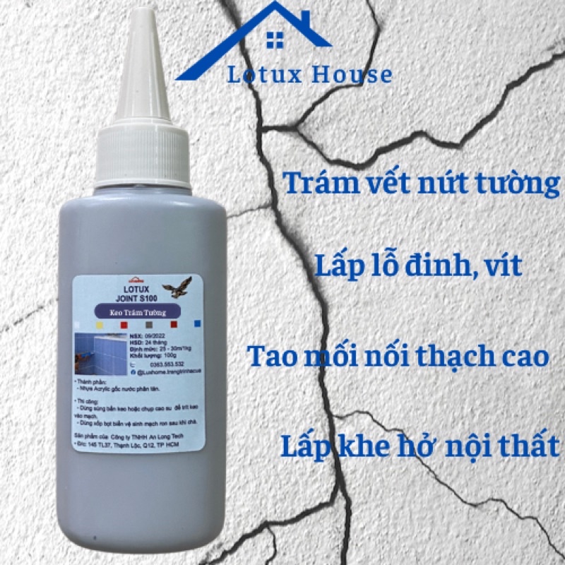 Keo trám tường, vá vết nứt đa năng Lotux Wall Putty, lấp lỗ đinh, che vết nứt trên tường, thạch cao.