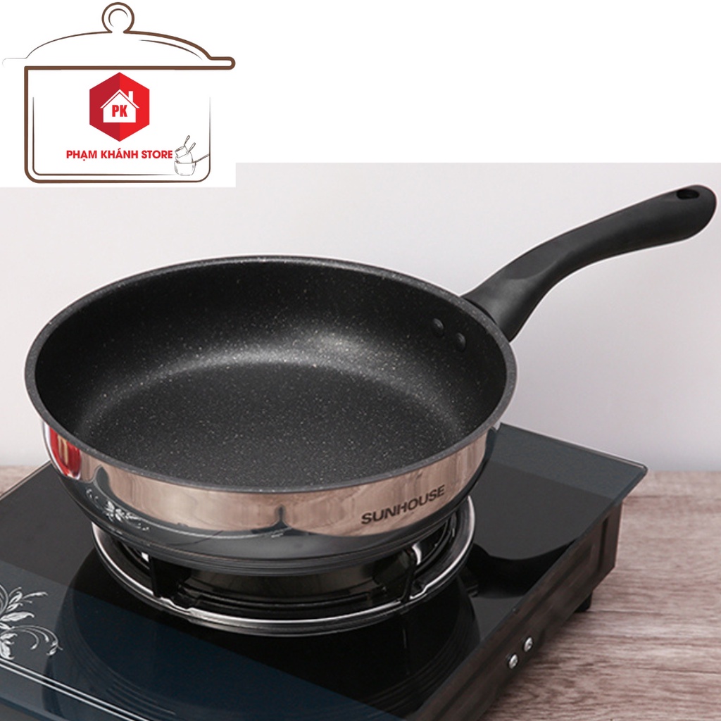 Chảo Inox 5 Đáy Vân Đá Sunhouse Sử Dụng Được Trên Mọi Loại Bếp
