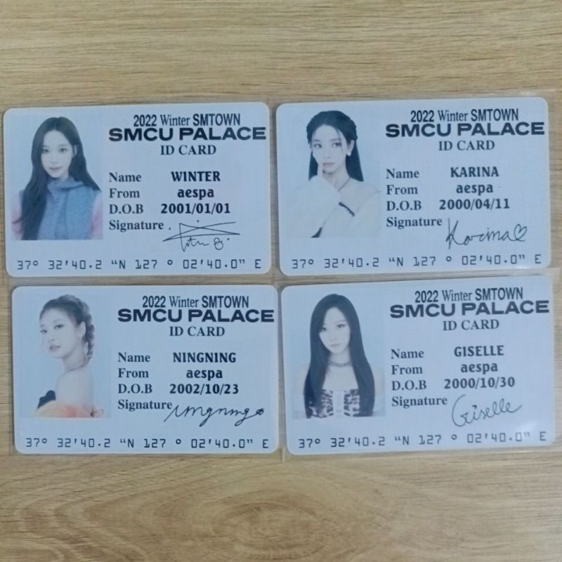 Set 4 thẻ card nhựa A e s p a - SMCU Palace ID card in 2 mặt bo góc có chữ ký